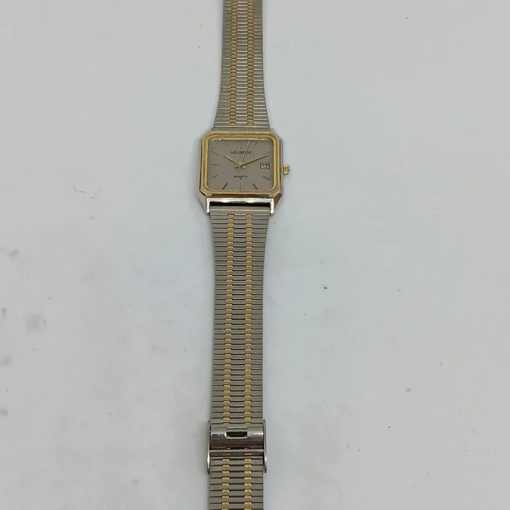 Helbros 87-3 Men's 29x30mm Slim Profile Two Tone Gray Dial Quartz Dress Watch